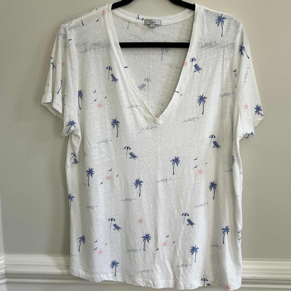 Rails Beachy V-Neck Linen Blend Tee, Size Large